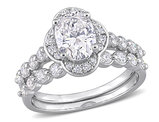 1.90 Carat (ctw) Synthetic Moissanite Oval Bridal Engagement Wedding Ring Set in Sterling Silver